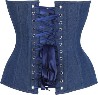 Корсет Daisy Corsets з темного джинсу з глибоким декольте, Overbust, сталеві ребра, блакитний, для жінок