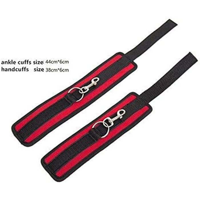 Набір для БДСМ з обмеженням: набір для пар, з кріпленнями для ліжка, наручниками, пов'язкою на очі. Червоний колір
