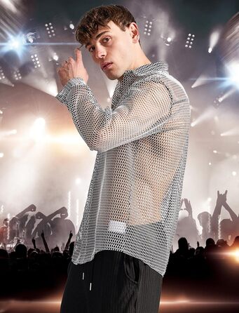 Чоловіча сітка-сорочка AIEOE: прозора сорочка з сітки, ідеальна для вечірок та свят, сірого кольору (S)