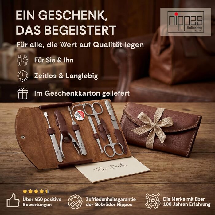 Манікюрний набір Nippes Solingen Classic, 7 предметів, нержавіюча сталь, у шкіряному чохлі
