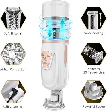 Автоматичний електричний мастурбатор-чаша з 10 телескопічними рухами та 5 швидкостями для чоловіків