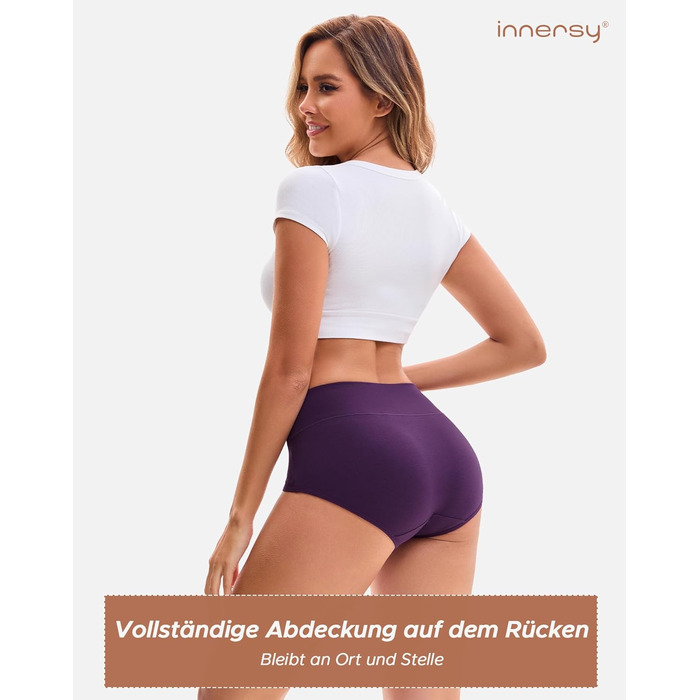 Труси жіночі INNERSY бавовна стрейч, висока талія, м'які, 5 шт. (XXL, 3 кольори: фіолетовий, темно-синій, рожевий)