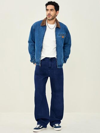 Чоловічі широкі джинси Baggy JMIERR з ефектом прання, вуличний стиль Streetwear, темно-сині, розмір L