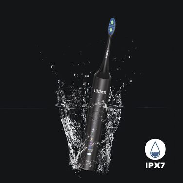 Електрична сонічна зубна щітка Lächen, 5 режимів роботи, чорна, з дорожнім футляром та 4 насадками, USB-зарядка, таймер, водонепроникність IPX7