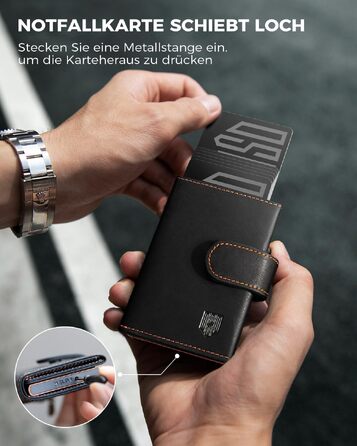 Чоловічий гаманець-картхолдер DODENSHA з RFID-захистом, автоматичним pop-up механізмом, відділенням для монет та вікном для ID (чорний з помаранчевим)