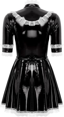 Костюм горничної MSemis: сексуальний сет з еластичного латексу, чорний, 3XL. Костюм для косплею, вечірки, фотосесій.