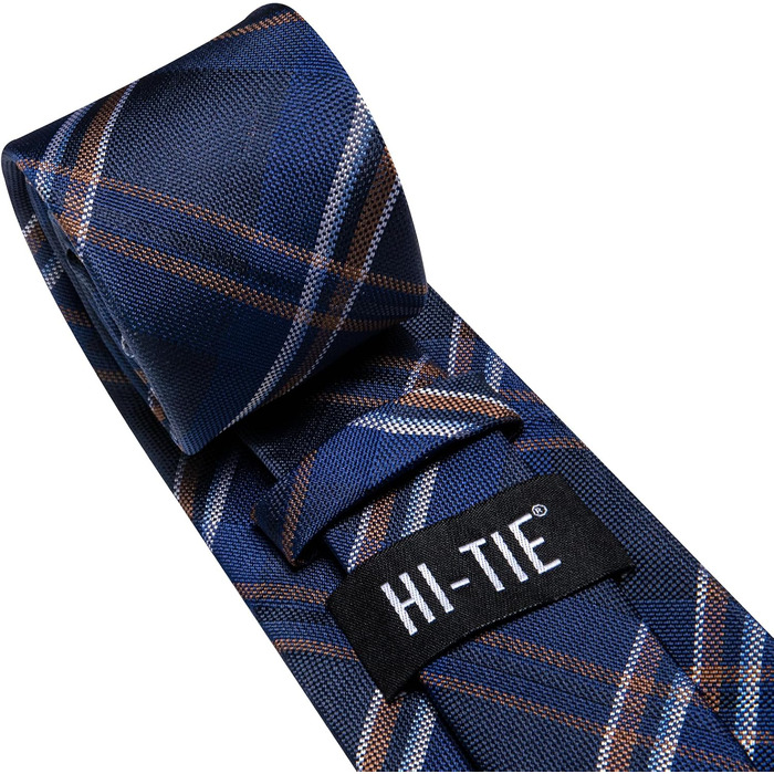 Подарунковий набір чоловічих аксесуарів Hi-Tie: шовкова краватка, кишенькова хустка, запонки та затискач (темно-синій, для весілля та бізнесу)