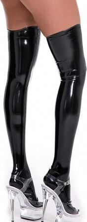 Комбінезон FEOYA з високою талією, латексний, на тонких бретелях, обтислий, для вечірок, з високими панчохами, чорний, розмір M