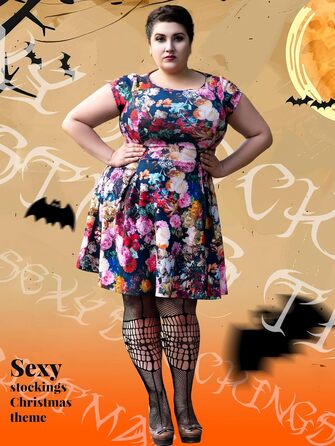 Чулки сітчасті жіночі великих розмірів Jadive 6 пар, 6 шт. Чорні, з черепом, з стріжками, XL-XXXXL