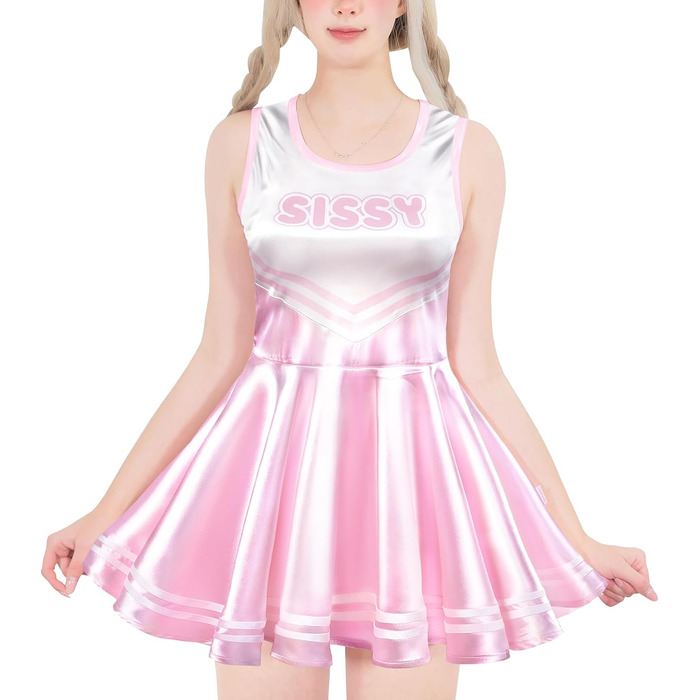 Рожевий боді-комбінезон LittleForBig Sissy з атласу, без рукавів, розмір XL