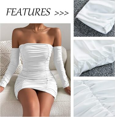 Сукня жіноча вечірня з V-подібним вирізом та оголеними плечима, коротка, елегантна, для вечірки/коктейлю, розмір XS-L (L, Білий 01)