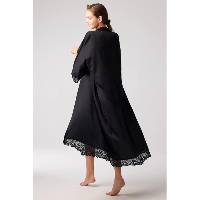 Жіночий халат BABEYOND: довгий/короткий, однотонний, мереживний, з рукавами, шовковий, атласний, кімоно, сукня, літній халат, однотонний, для сну, універсальний розмір, чорний