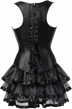 Сукня-корсет у стилі стимпанк з корсажем, шкіряна, з спідницею-тьюль, для жінок, з бретелями, елегантна, бурлеск, сексуальна, чорна, XXL