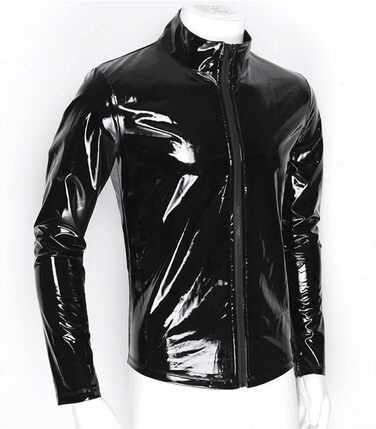 Сексуальний костюм з латексу та шкіри для чоловіків: боді, футболка, жилет, чорний XL