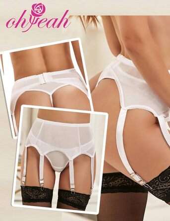 Набір стрічок для панчіх Ohyeah з високою талією, мереживо, сітка, ремінці з 6 металевими кліпсами, білий/розкішний сад, XS-S