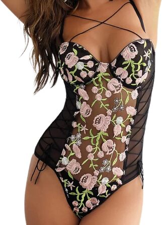 Чорний жіночий боді-корсет з мереживом, сексуальна білизна, розмір M