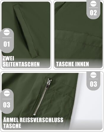 Чоловіча куртка-бомбер TACVASEN Windbreaker, водовідштовхуюча демісезонна куртка, армійний зелений, розмір S