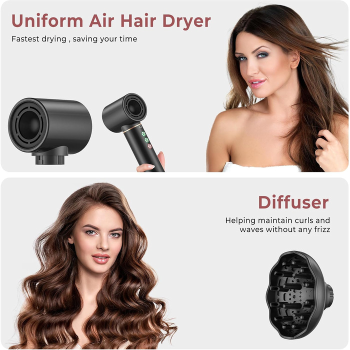 Мультистайлер для волосся 6 в 1 MogaWave Hairstyler Pro Airbrush: стайлер-фен з насадками для об'єму, завивки та випрямлення волосся, чорний