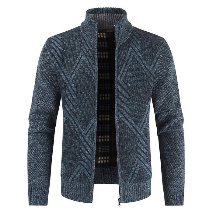 Чоловічий в'язаний кардиган Sliktaa на блискавці з коміром-стійкою та підкладкою, синій (4XL)