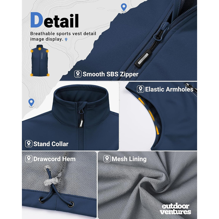 Чоловічий жилет Outdoor Ventures Softshell для велосипеда та активного відпочинку, водонепроникний (M, темно-синій)
