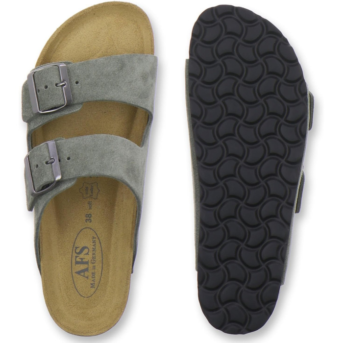 Жіночі шкіряні пантолети AFS-Schuhe 2100, натуральна замша, оливкові, Made in Germany, розмір 38 EU