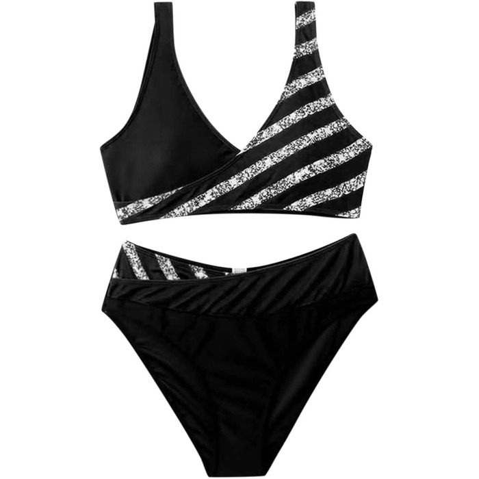 Двочастинний купальник для жінок з V-подібним вирізом, корегуючий, з високою талією, бікіні з пуш-ап, пляжний купальник, трикутник, чорний колір, розмір L