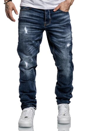 Чоловічі джинси REPUBLIX Regular Straight Fit з ефектом Destroyed, темно-сині, модель R7998