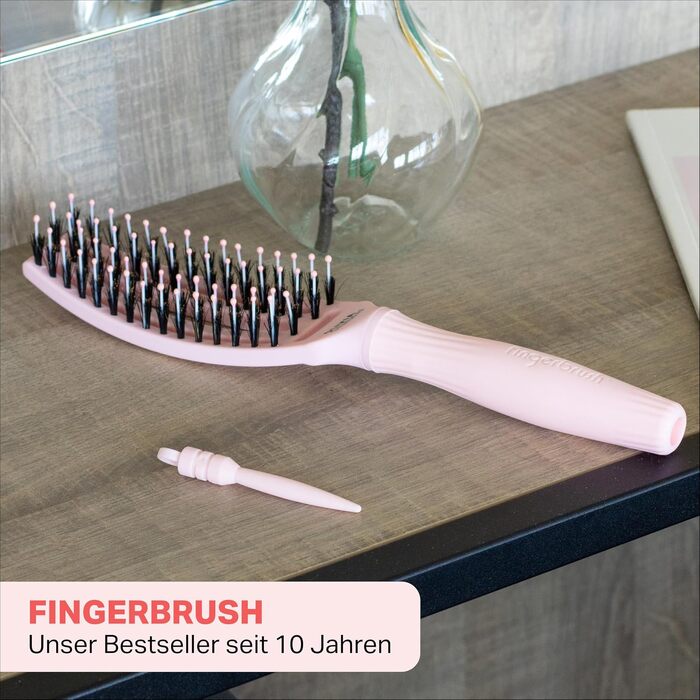 Щосмічна щітка для волосся Olivia Garden Fingerbrush Care Iconic з щетиною кабана та нейлоном для блиску та гладкого стайлінгу, рожева, розмір S