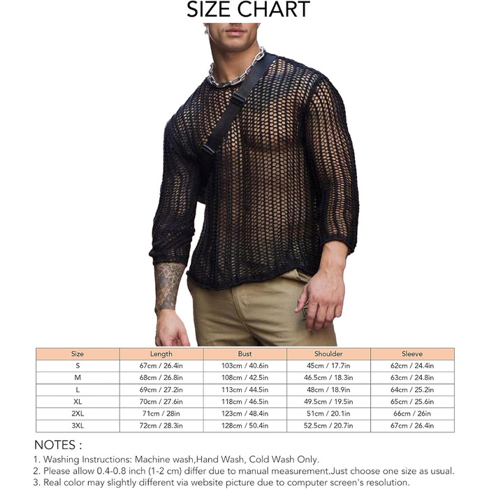 Чоловіча прозора сорочка з довгим рукавом, сітчаста майка, прозоре Т-подібне топа, сексуальна сітка, клубний одяг, еротична білизна, модна блуза, повсякденне вбрання, світшот (XXL-Чорний)