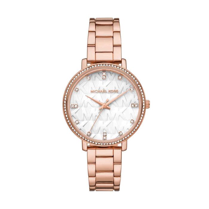 Жіночий годинник Michael Kors Pyper кварцовий, сталевий браслет, колір рожеве золото та Off-white