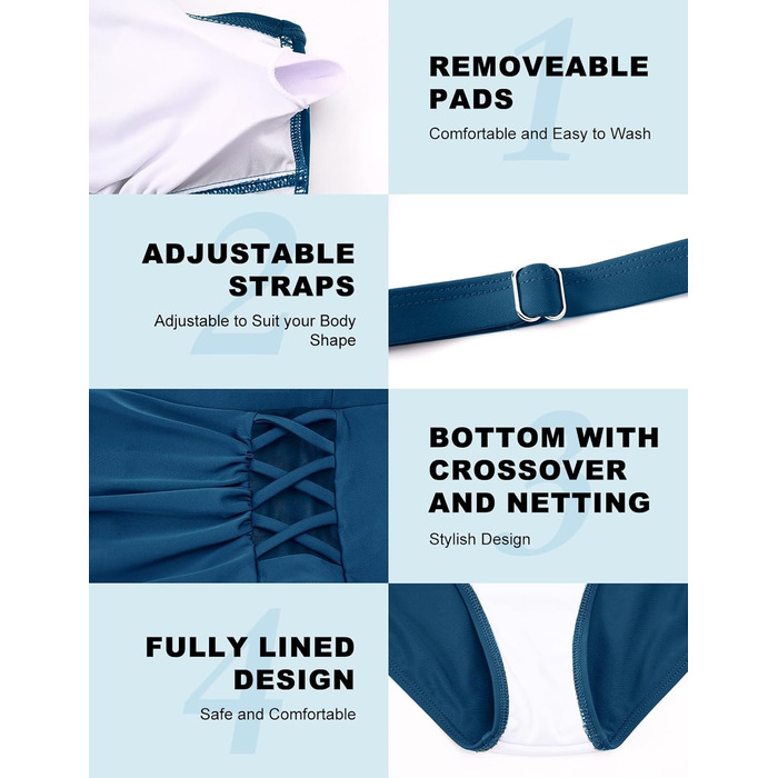 Бікіні CMTOP для жінок: комплект з V-подібним вирізом, push-up, двочастинний, висока талія, ефект живота, для плавання та відпочинку, колір павлиній блакить, розмір S