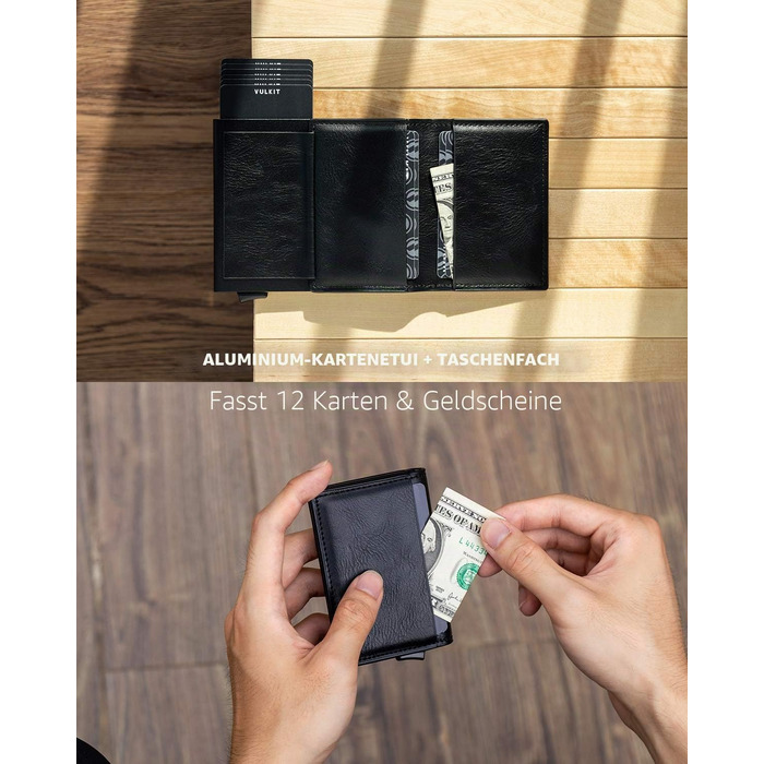Шкіряний чоловічий картхолдер VULKIT з RFID захистом, компактний портмонея для 5-7 карт та купюр, коричневий (Crazy Horse Schwarz)