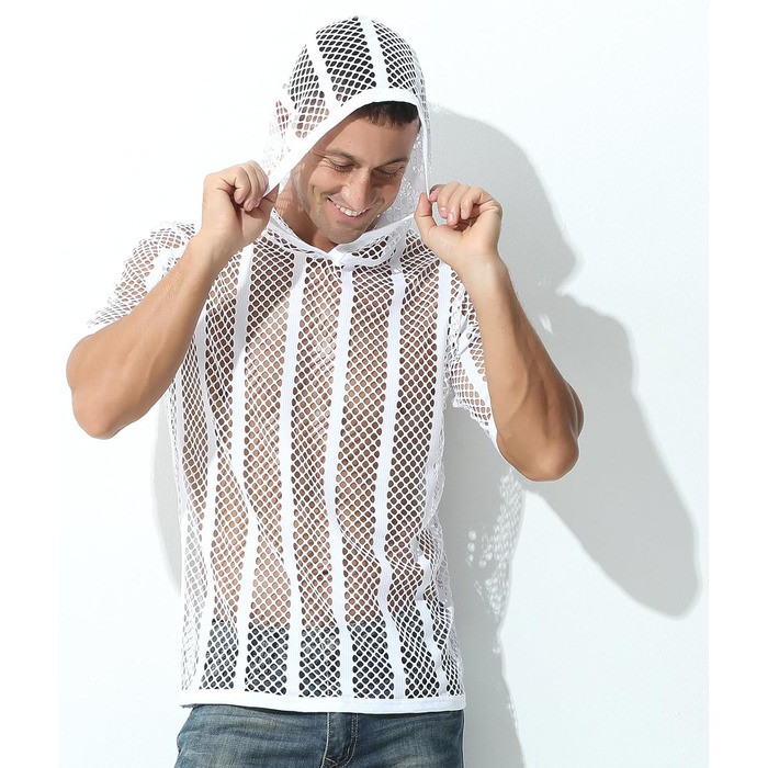 Чоловічий лонгслів Evankin з сіткою, прозорий, з коротким рукавом, футболка з мускульним ефектом, білий